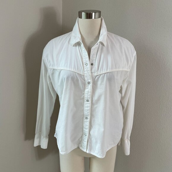 James Perse Womens Small White Pearl Snap Shirt Long Sleeve Blouse Western Top - Picture 1 of 11